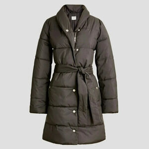 J Crew Factory Belted Puffer Coat Women XXL Black Knee Length Weather Insulated